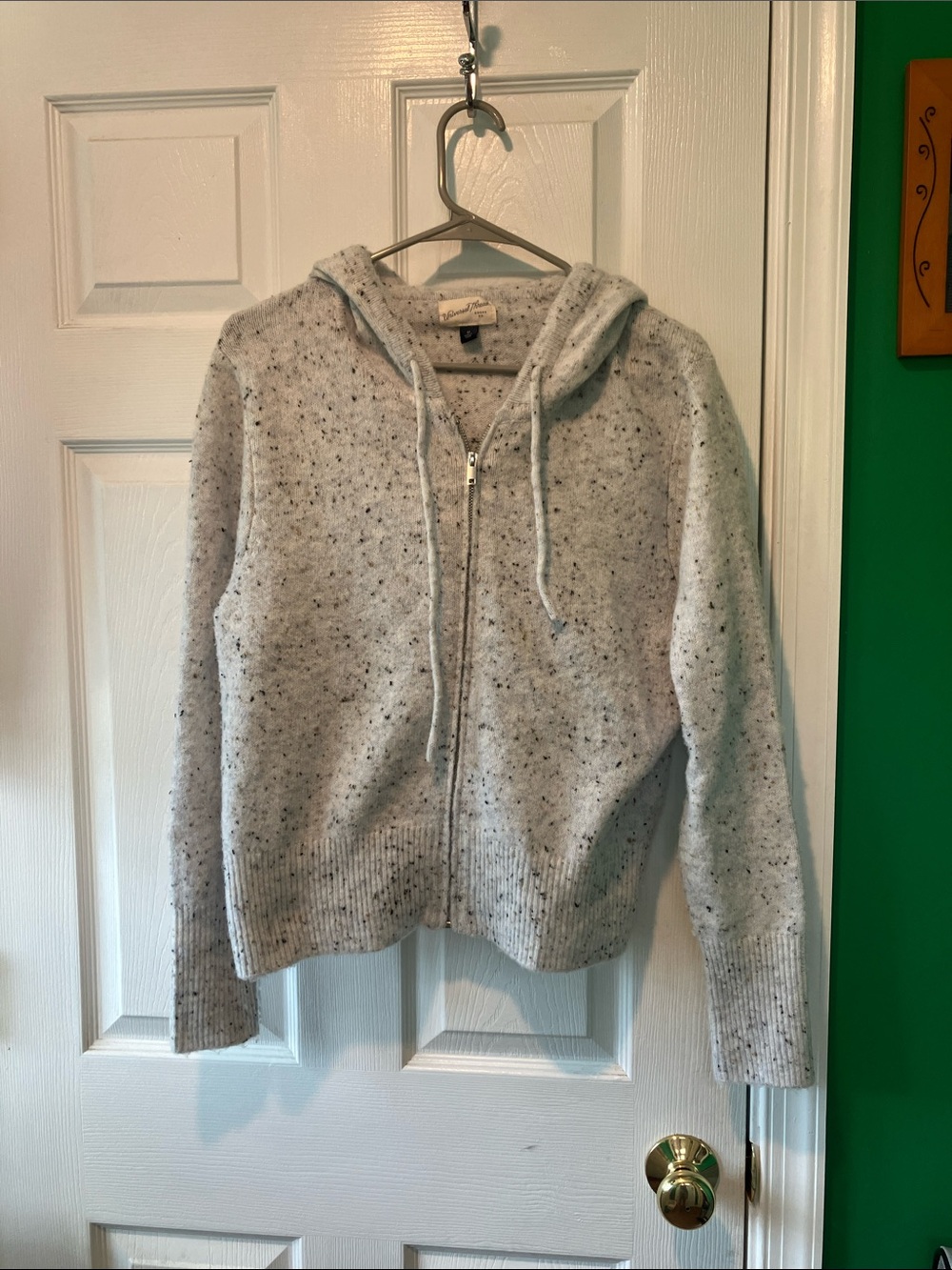 Cream Speckled Knit sweater Zip Hoodie medium
